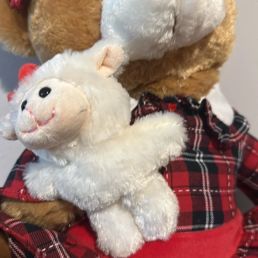 Brooks Brothers 19” plush Teddy Bear w/ lamb. Dressed in Red Plaid dress.